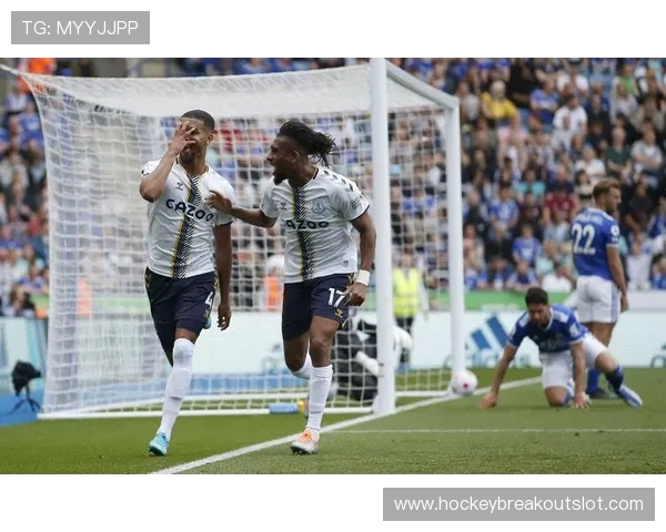 迪尤斯伯里-霍尔打入制胜球后与埃弗顿球迷庆祝，太妃糖客场爆冷